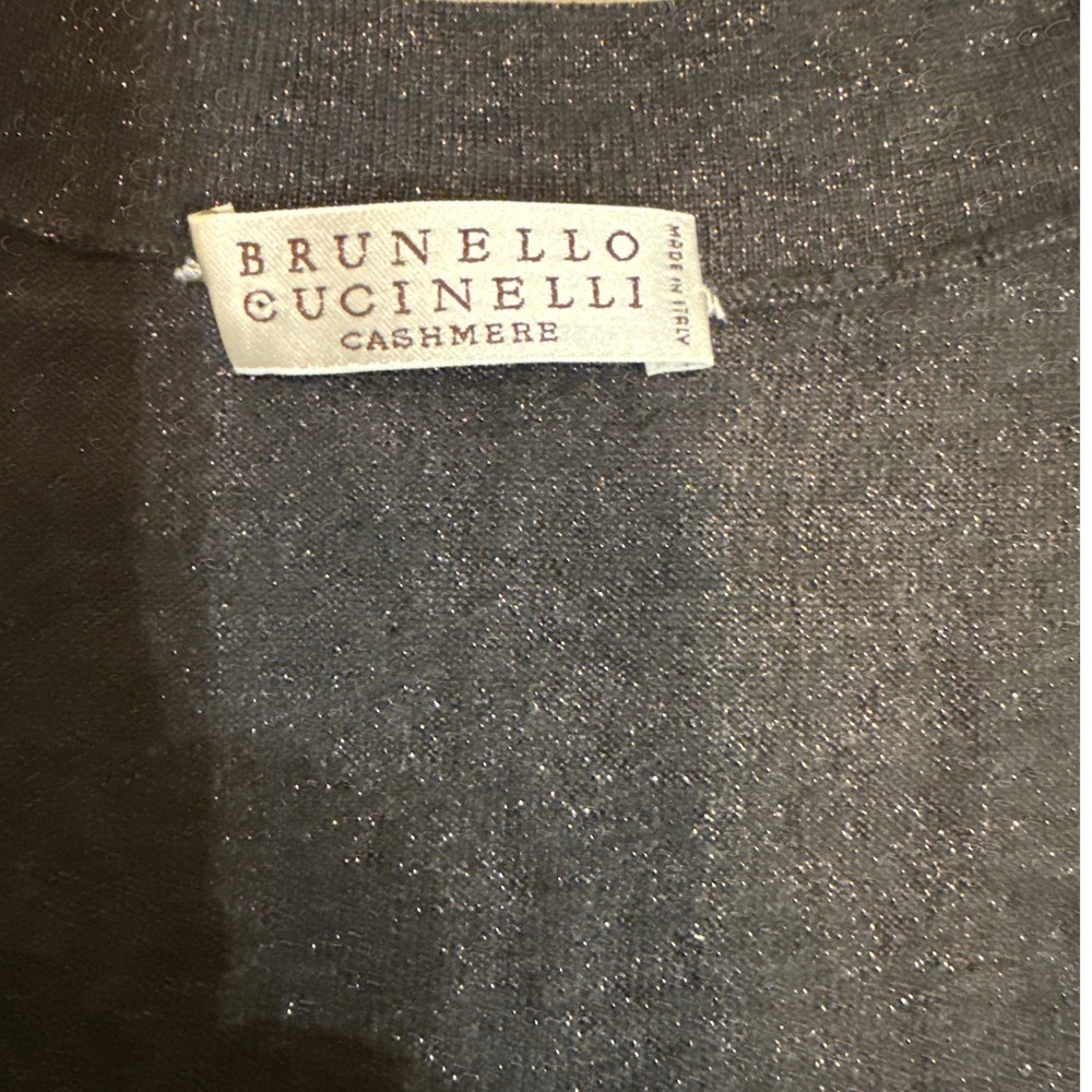 Brunello Cucinelli Cashmere Silk Metallic Knit Tank Top Blck Med Made in Italy - Picture 2 of 7